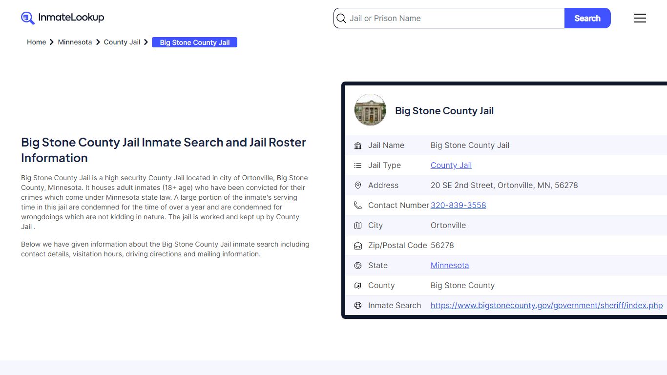 Big Stone County Jail Inmate Search - Ortonville Minnesota - Inmate Lookup